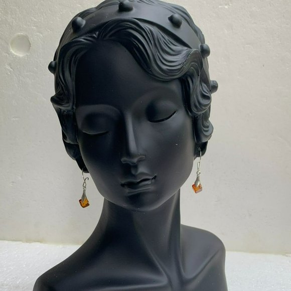 Sterling Silver 925 Women's Amber Drop Dangle Cube Shape Earrings - Picture 7 of 13